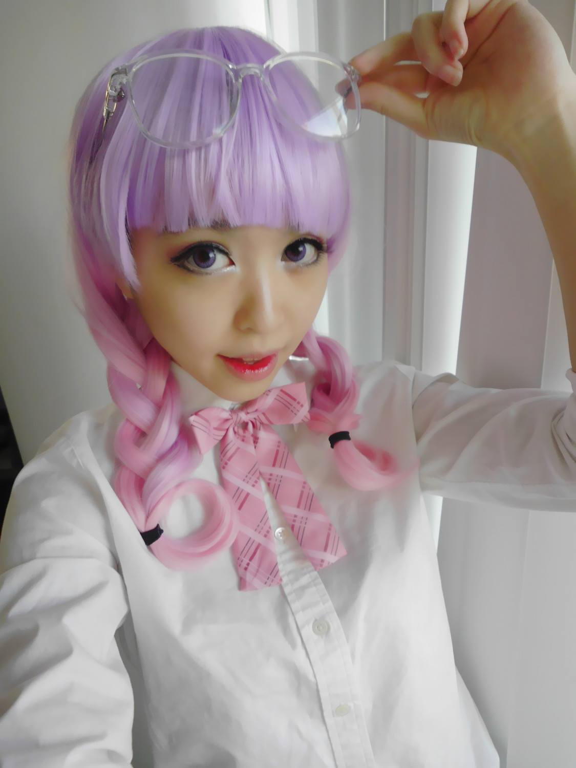 Kawaii Cute Soft Pink Pastel Harajuku Curly Sugar Wavy Ombre Lavender Wig - peachiieshop