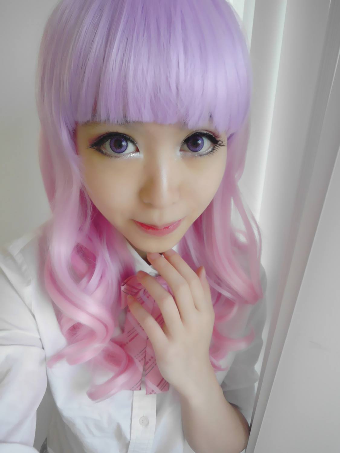 Kawaii Cute Soft Pink Pastel Harajuku Curly Sugar Wavy Ombre Lavender Wig - peachiieshop