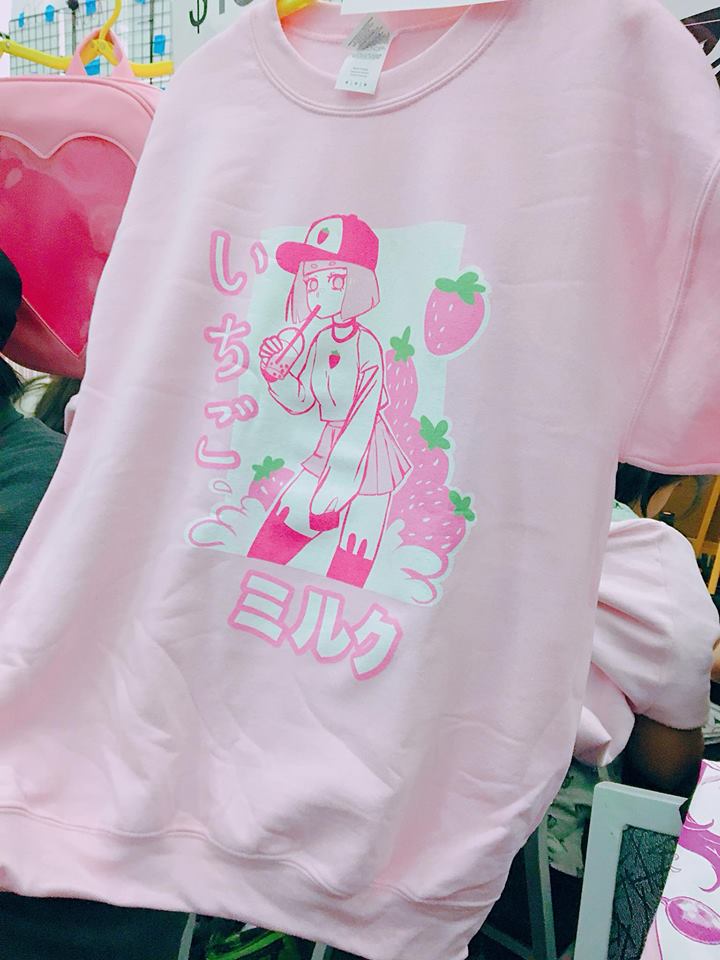'ICHIGO MILK TEA / いちごミルク/ Strawberry Milk Tea Sweater Pink by Fawnbomb - peachiieshop