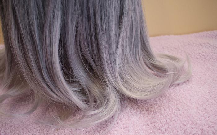ANTIQUE MOON Silver Ombre Medium Length Ash Grey Wig with Bangs - peachiieshop