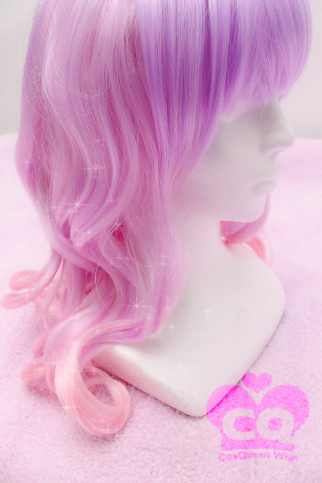 Kawaii Cute Soft Pink Pastel Harajuku Curly Sugar Wavy Ombre Lavender Wig - peachiieshop