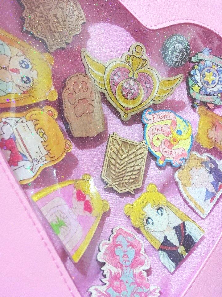 Kawaii Cute Harajuku Sparkly Glitter Heart Anime Pocket Itabag Ita Bag Backpack - peachiieshop