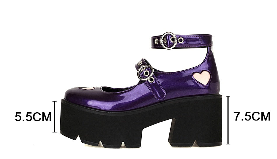 Cute Mary Jane Pink Heart Platform Shoes