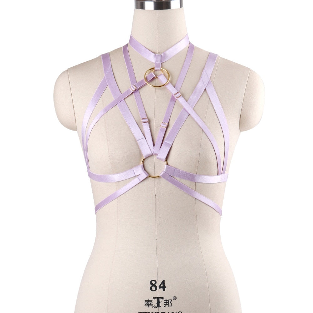 'Evalynn' O-Ring Stretchy Cage Bra Harness 9 colours - peachiieshop