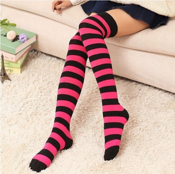 Kawaii Striped Thigh High Socks - peachiieshop