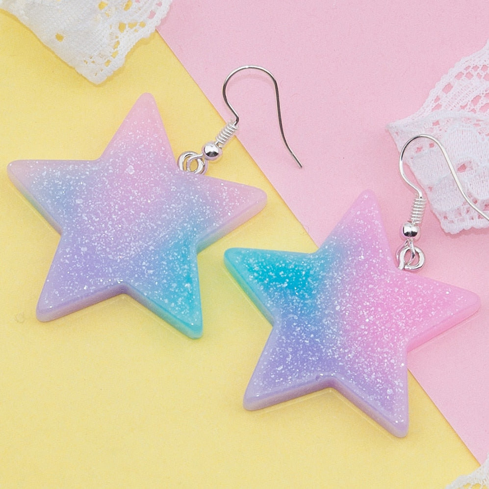 Glitter Star Pastel Rainbow Earrings - peachiieshop