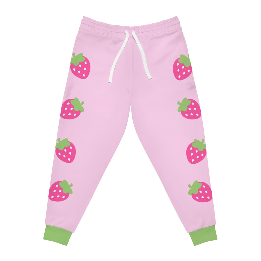 Strawberry Women Joggers Sweatpants with Pockets, Red Pink Fruit