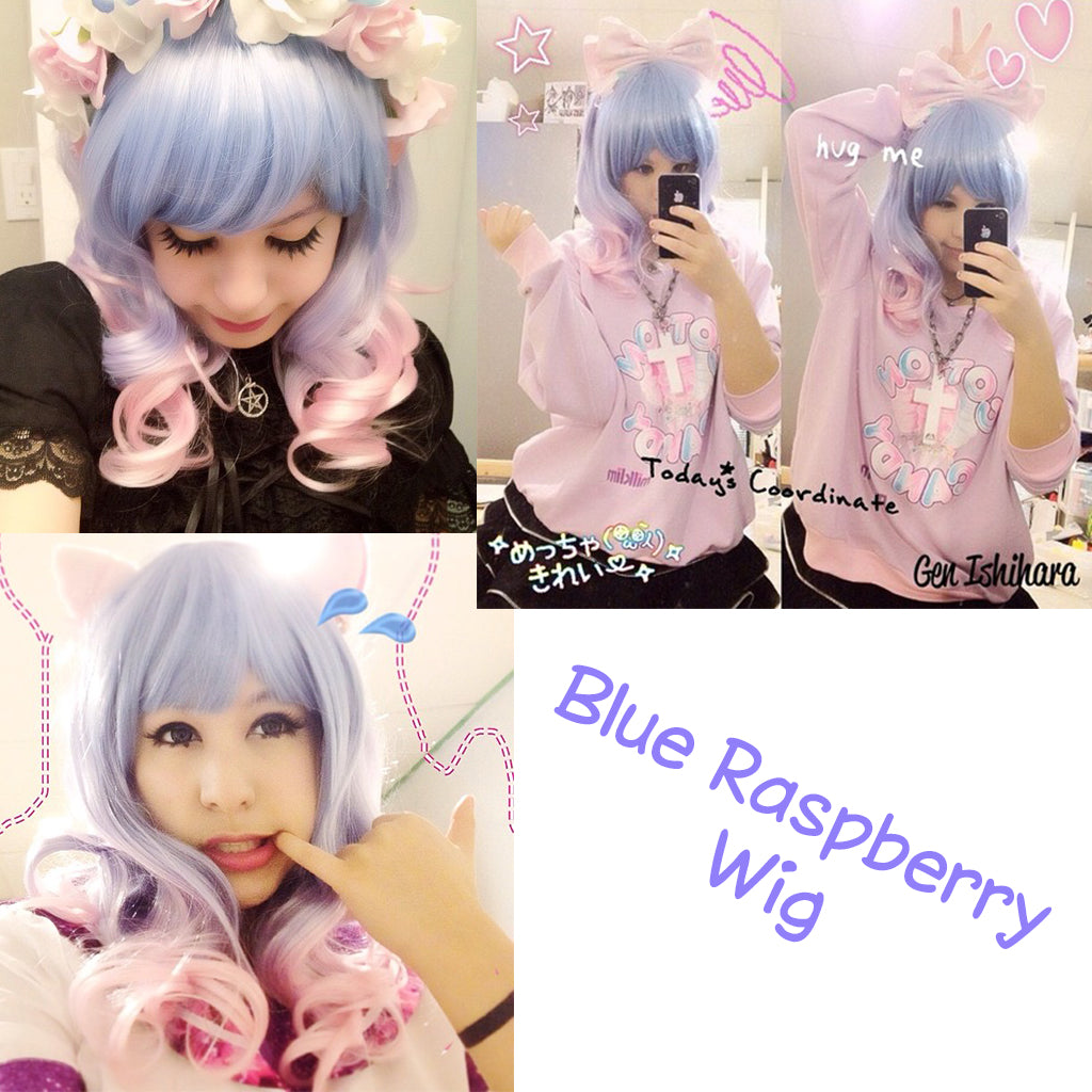 Blue Raspberry 60cm Pink Blue Ombre Wig - peachiieshop