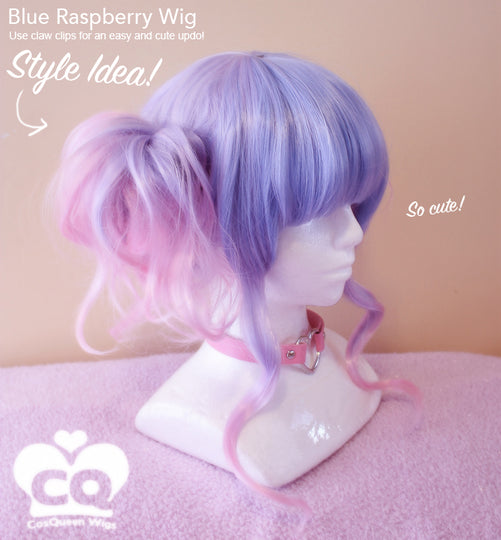 Blue Raspberry 60cm Pink Blue Ombre Wig - peachiieshop
