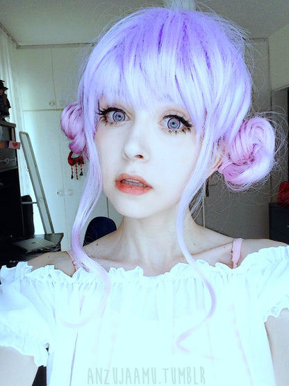 Kawaii Cute Soft Pink Pastel Harajuku Curly Sugar Wavy Ombre Lavender Wig - peachiieshop