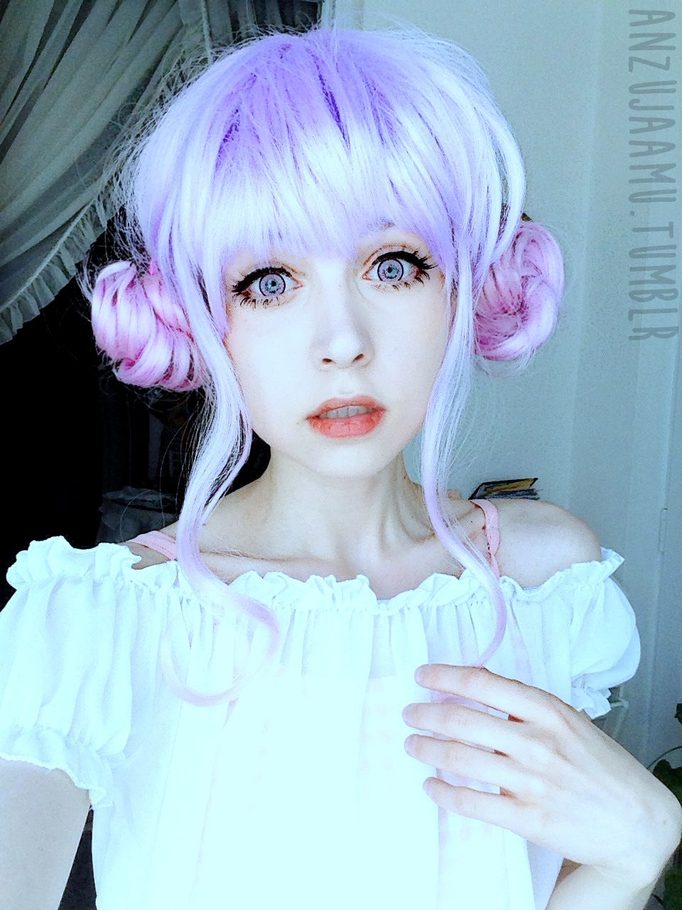 Kawaii Cute Soft Pink Pastel Harajuku Curly Sugar Wavy Ombre Lavender Wig - peachiieshop