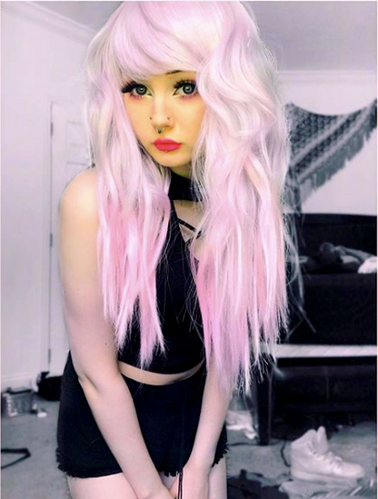 PINK MOON Wig Harajuku Kawaii Cute Fluffy Wavy Curly Long Pastel Emo Pinky - peachiieshop