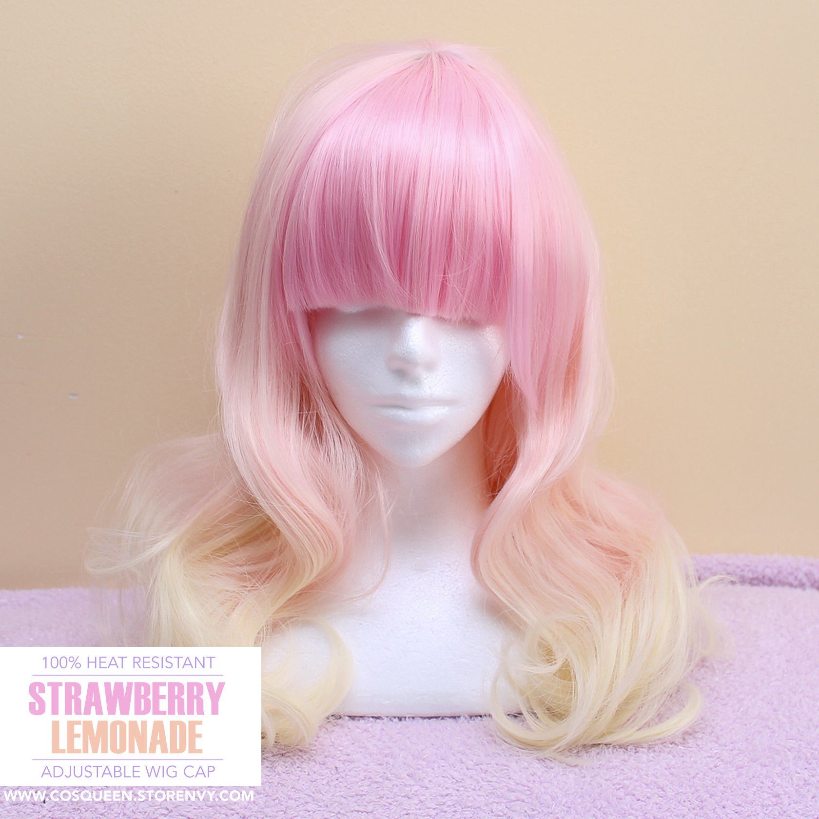 Strawberry Lemonade Wavy Heat Resistant Wig 60cm - peachiieshop