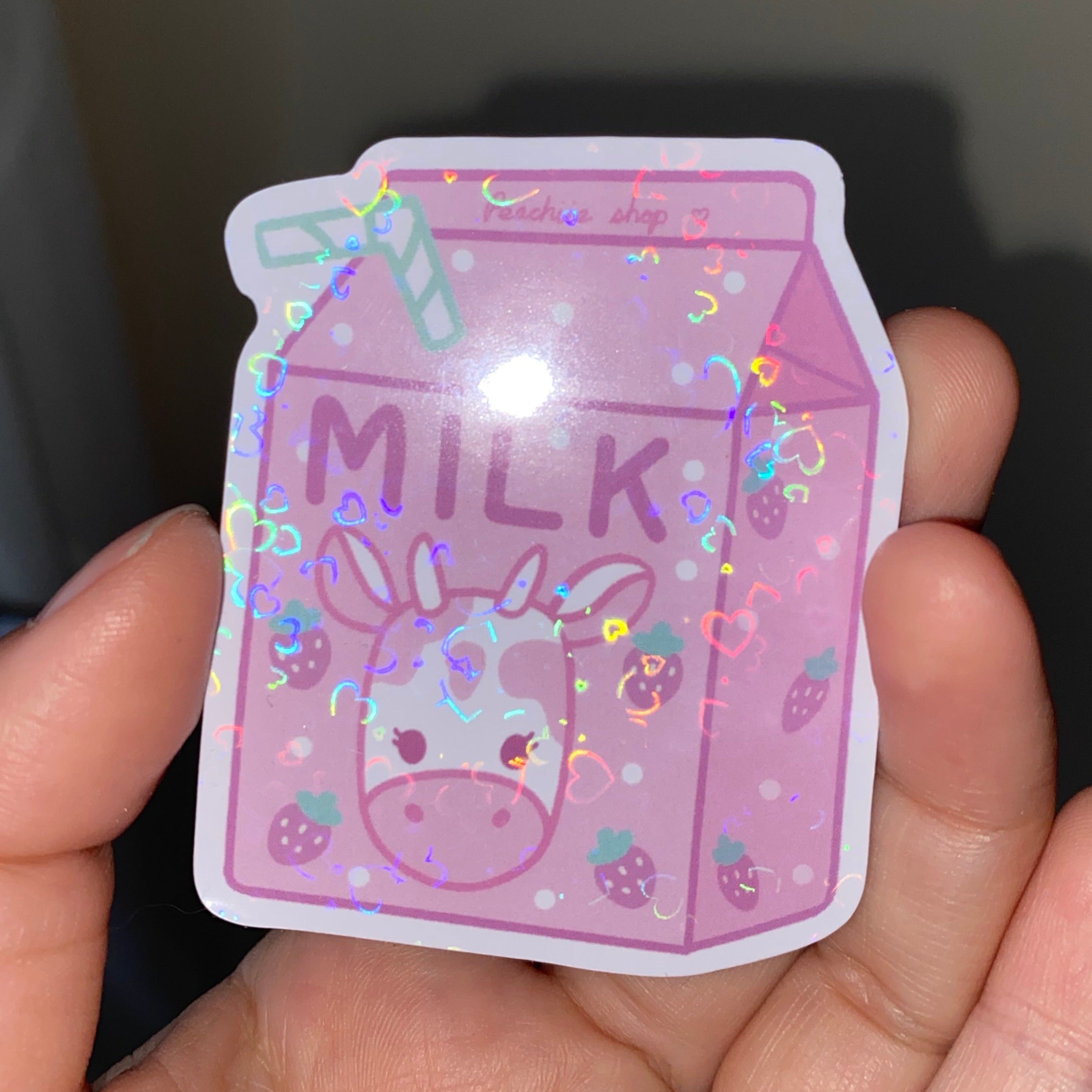 Holographic Strawberry Cow Sticker