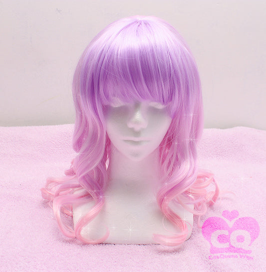 Kawaii Cute Soft Pink Pastel Harajuku Curly Sugar Wavy Ombre Lavender Wig - peachiieshop