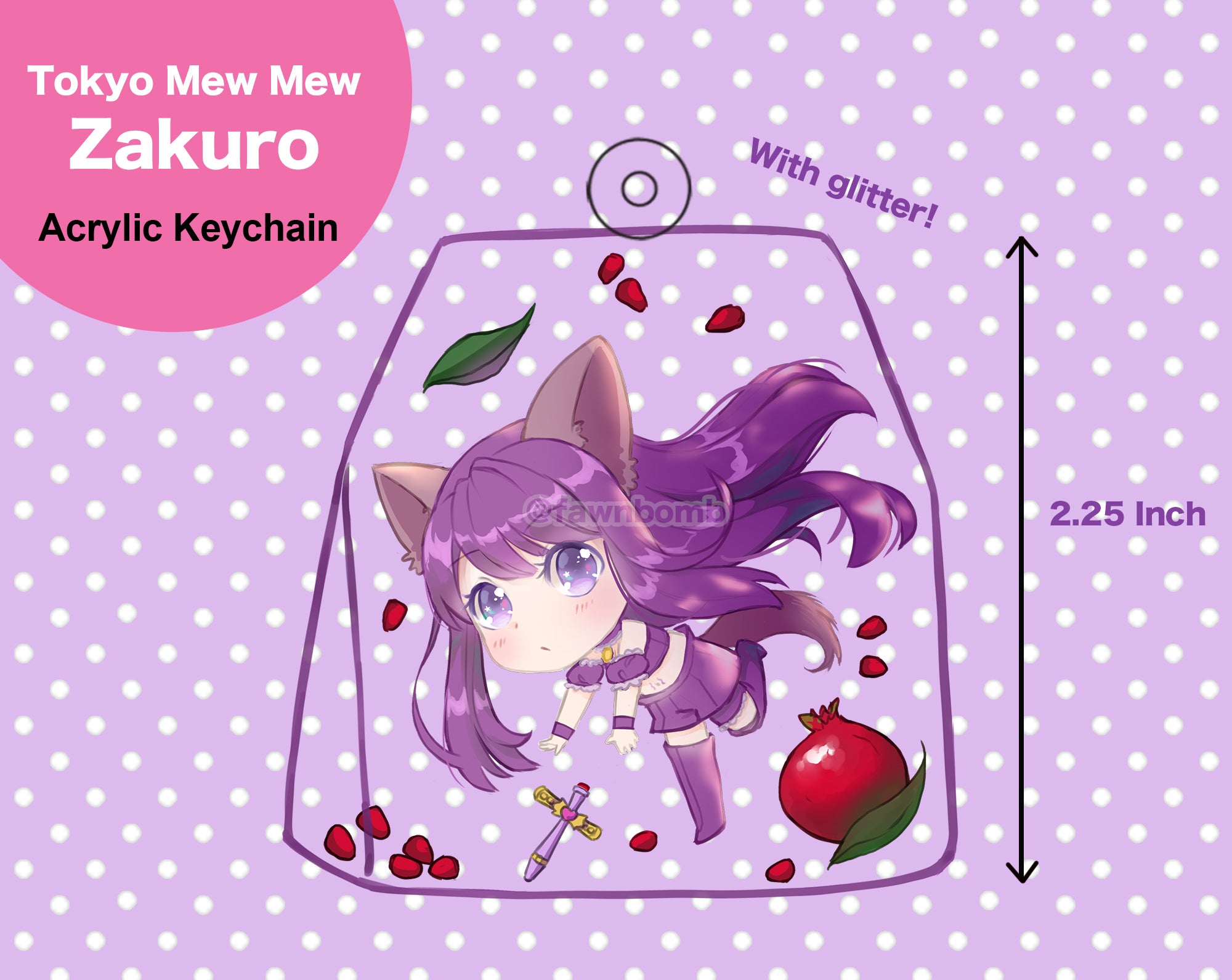 Tokyo Mew Mew Zakuro Renee 2.25 inch Glitter Keychain