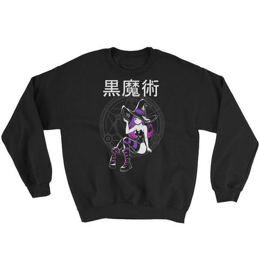 'BLACK MAGIC' Sweater // 黒魔術 Kuromajutsu Black Long Sleeve Pullover Sweater by Fawnbomb - peachiieshop