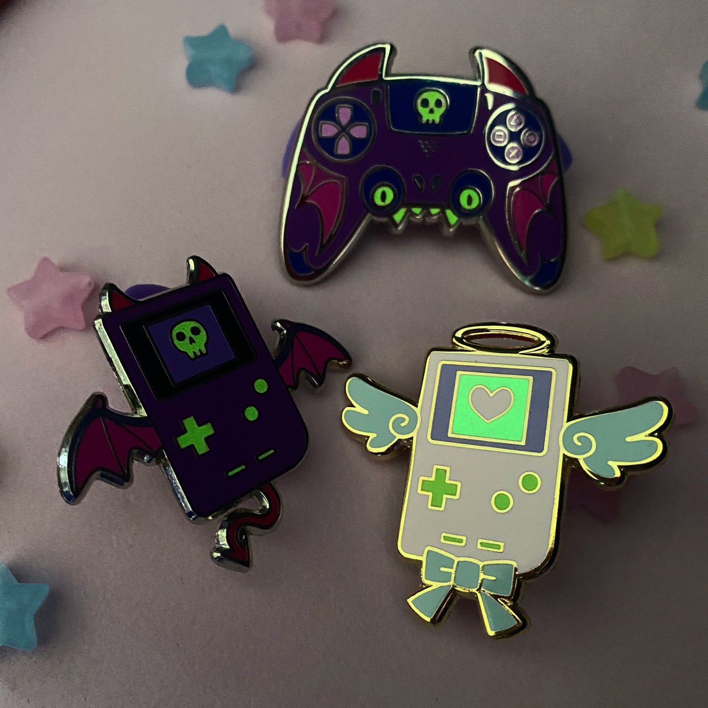 Angel & Demon Gamer Pins (Glow in the Dark)