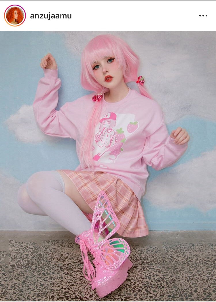 'ICHIGO MILK TEA / いちごミルク/ Strawberry Milk Tea Sweater Pink by Fawnbomb - peachiieshop