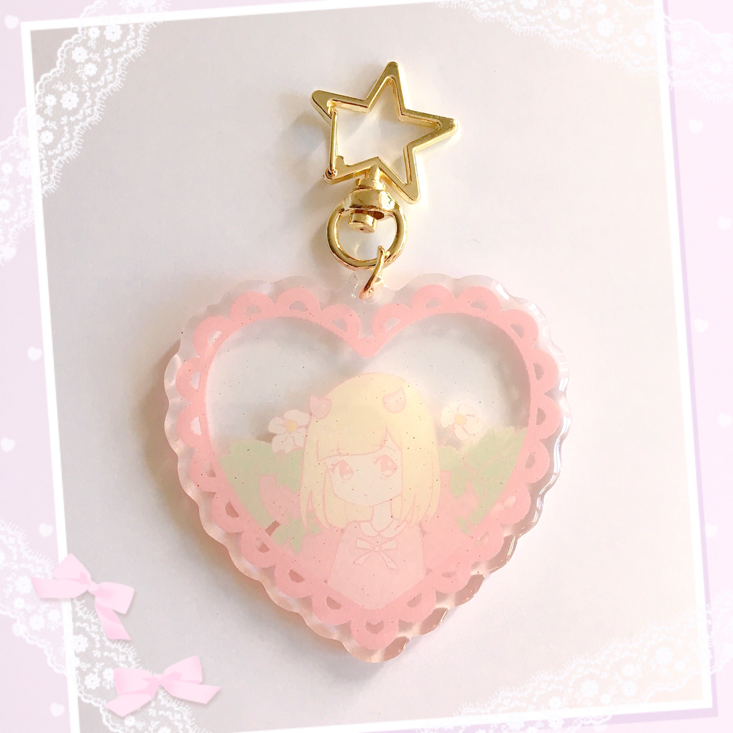 CLEARANCE Strawberry Demon Baby Clear Glitter Keychain by fawnbomb - peachiieshop