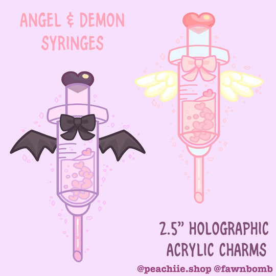 Menhera Syringe Keychains - Angel & Demon by fawnbomb - peachiieshop