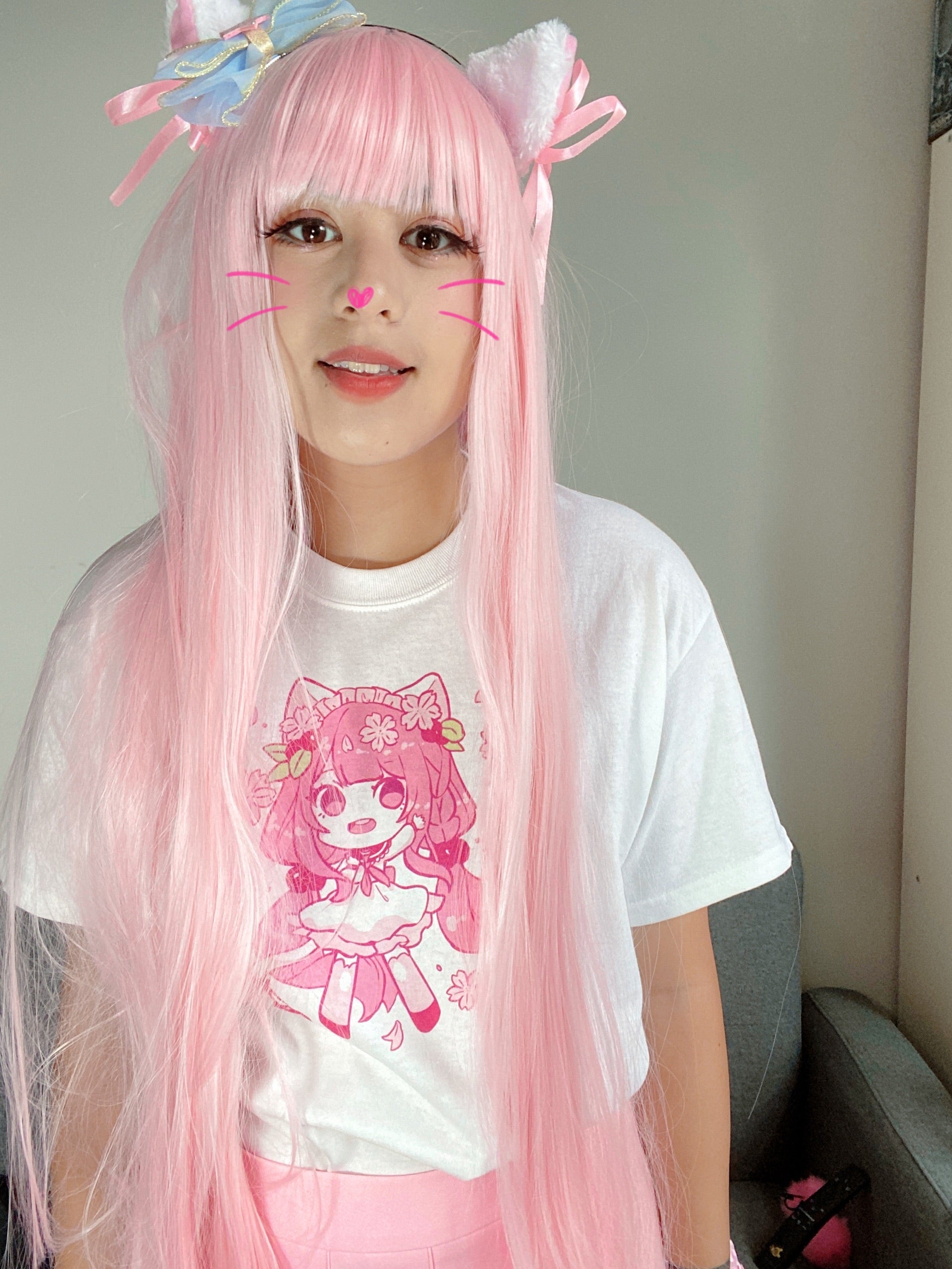Fairy Pink Wig with Straight Bangs