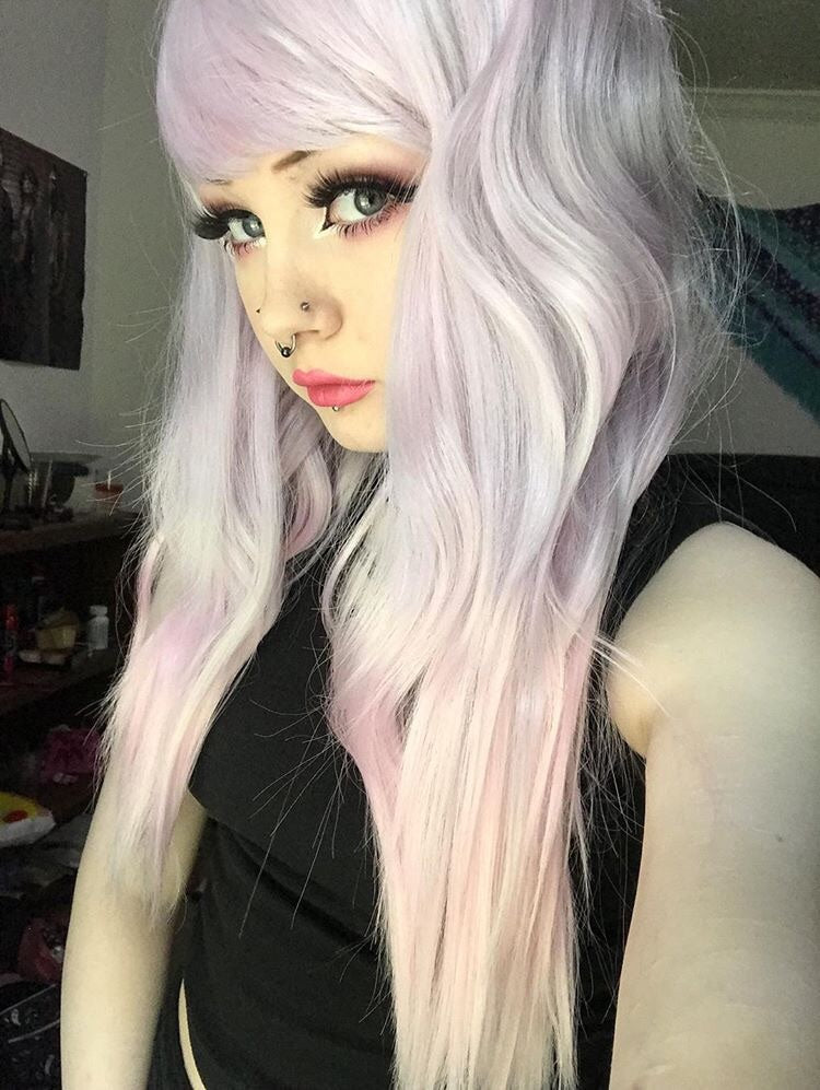 PINK MOON Wig Harajuku Kawaii Cute Fluffy Wavy Curly Long Pastel Emo Pinky - peachiieshop