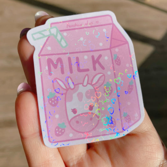 Holographic Strawberry Cow Sticker