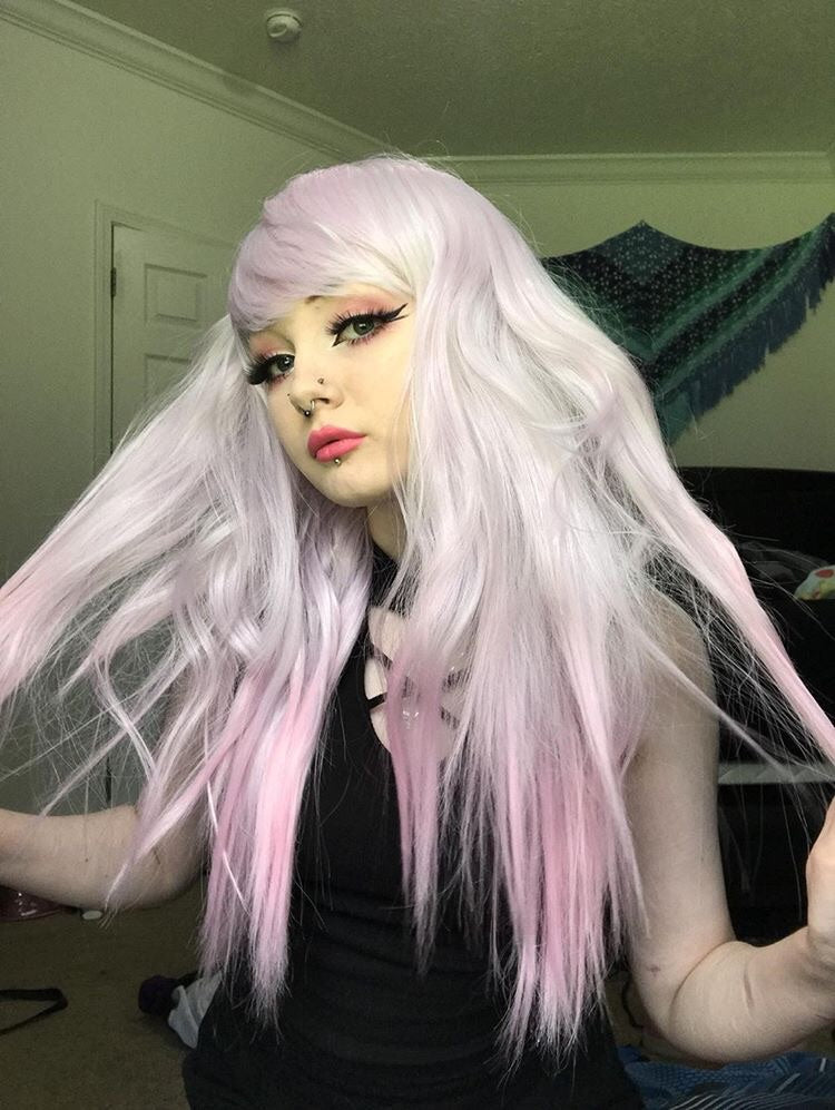 PINK MOON Wig Harajuku Kawaii Cute Fluffy Wavy Curly Long Pastel Emo Pinky - peachiieshop