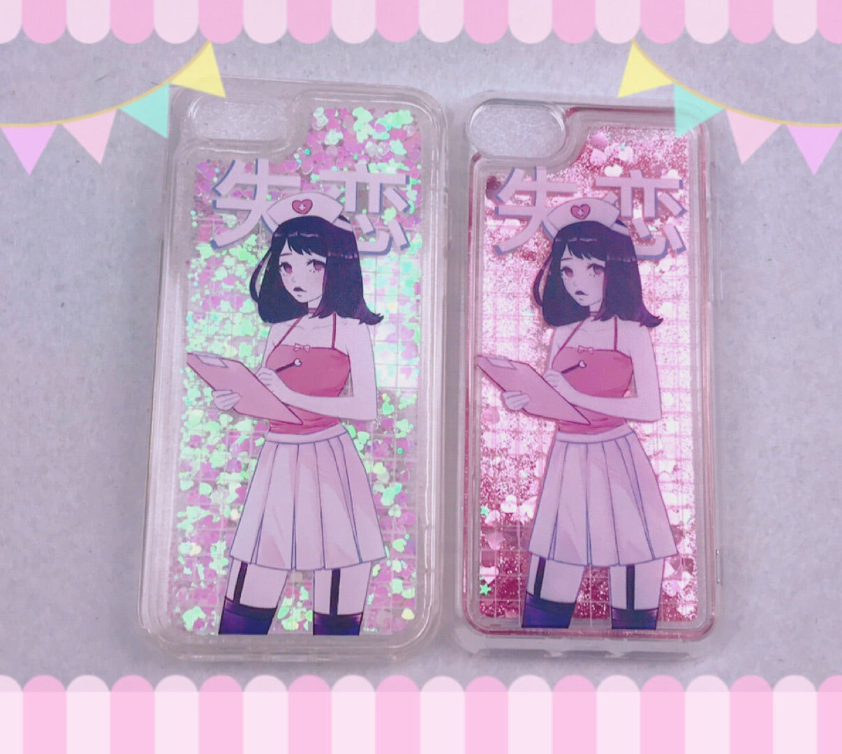 Heartbreak Hospital Glitter Shaker Soft Phone Case by fawnbomb (Pink or White) - peachiieshop