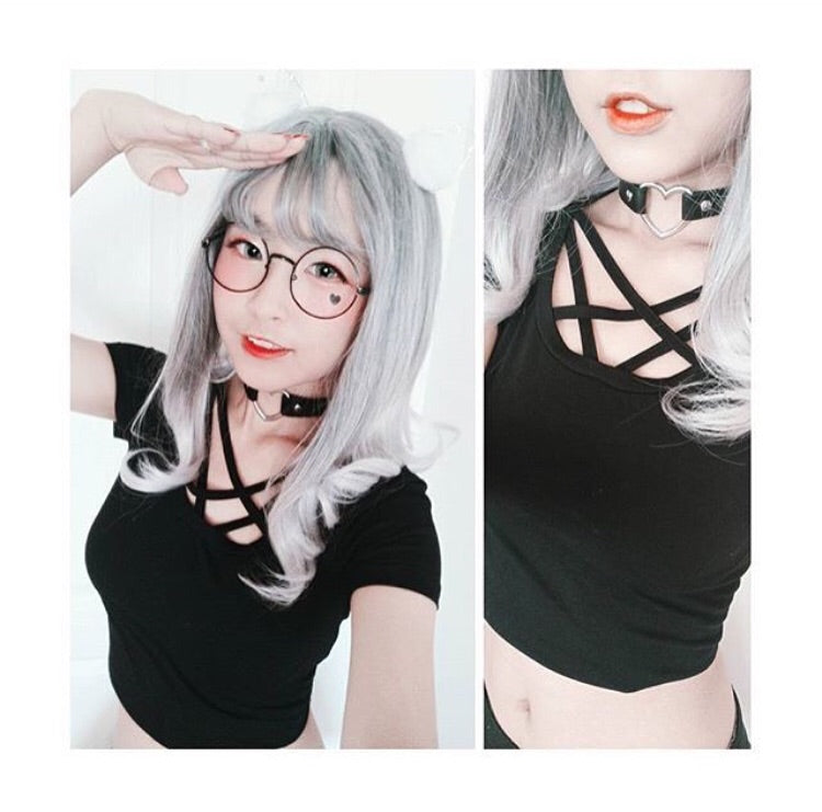 Pastel Goth Heart Choker (5 colours) - peachiieshop