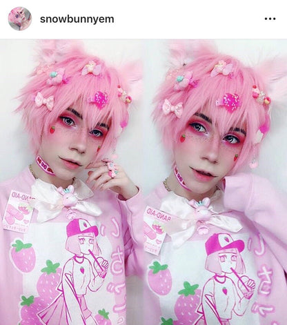 'ICHIGO MILK TEA / いちごミルク/ Strawberry Milk Tea Sweater Pink by Fawnbomb - peachiieshop