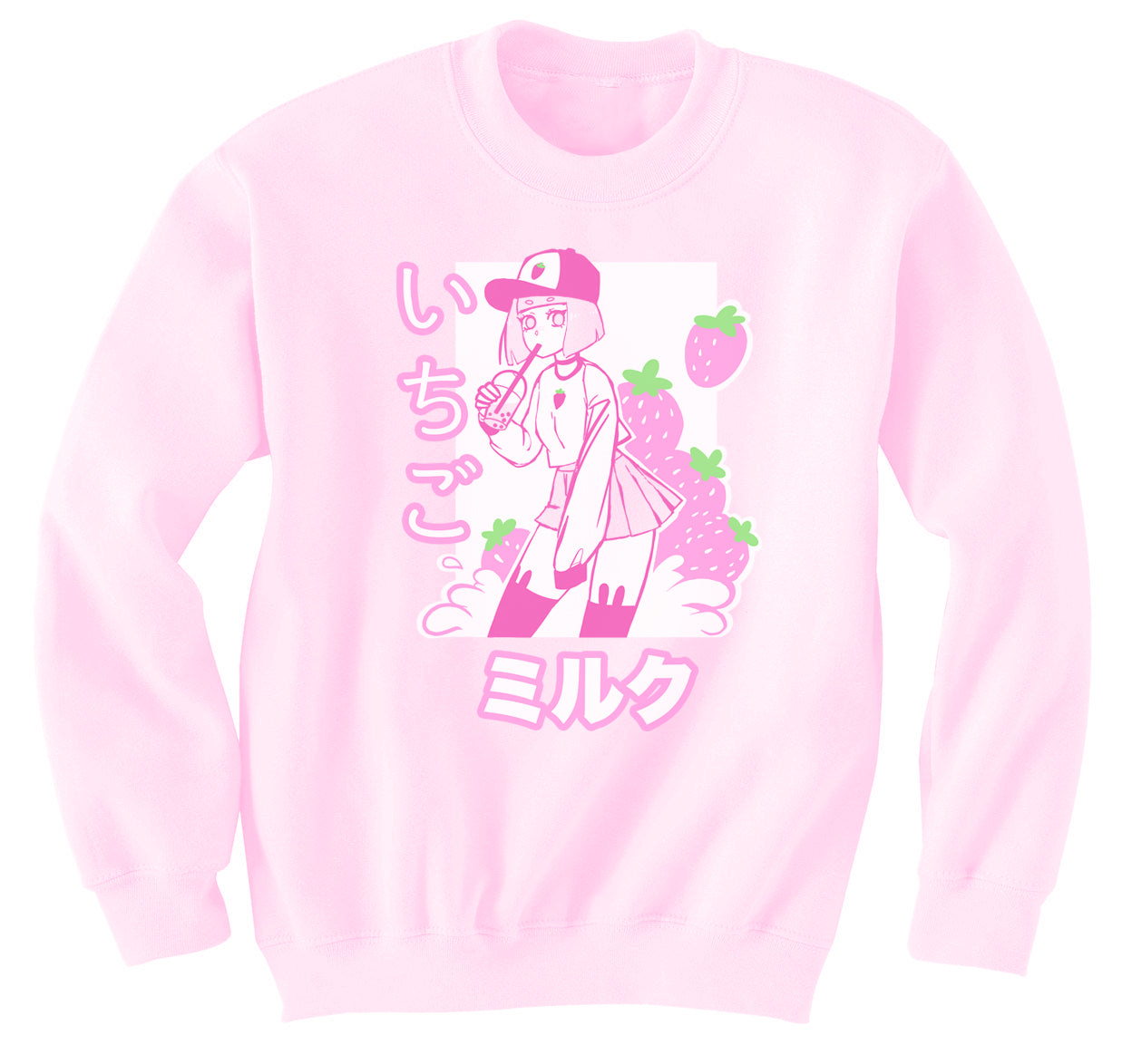 'ICHIGO MILK TEA / いちごミルク/ Strawberry Milk Tea Sweater Pink by Fawnbomb - peachiieshop