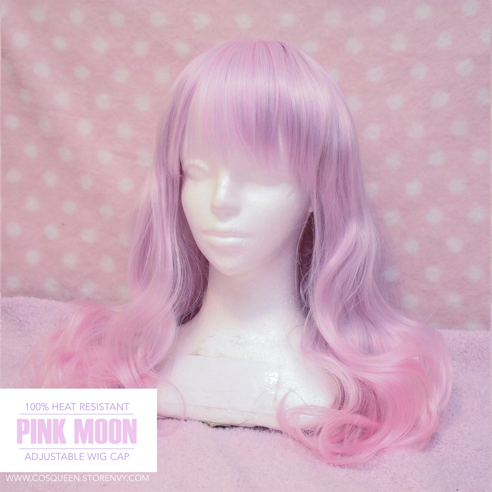 PINK MOON Wig Harajuku Kawaii Cute Fluffy Wavy Curly Long Pastel Emo Pinky - peachiieshop