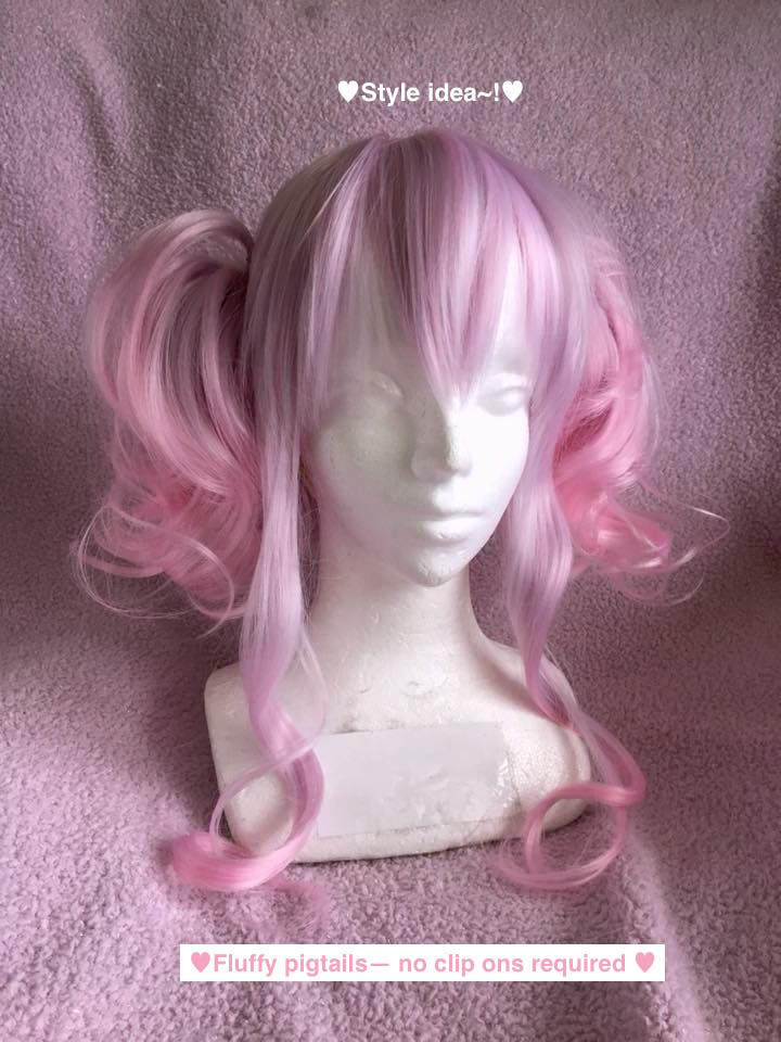 PINK MOON Wig Harajuku Kawaii Cute Fluffy Wavy Curly Long Pastel Emo Pinky - peachiieshop