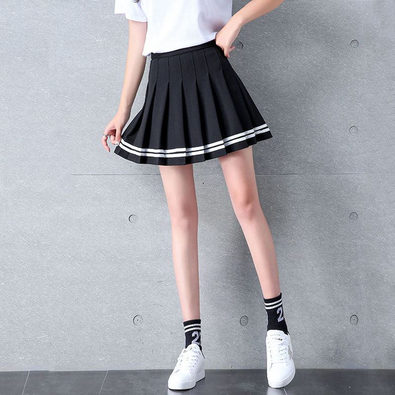 High Waisted Pleated Varsity Skirt (4 Colours) - peachiieshop