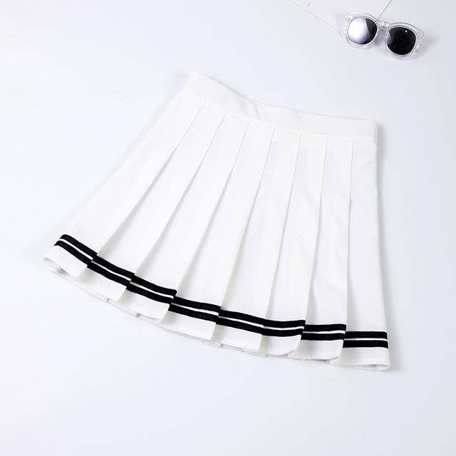 High Waisted Pleated Varsity Skirt (4 Colours) - peachiieshop