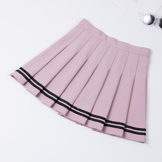 High Waisted Pleated Varsity Skirt (4 Colours) - peachiieshop