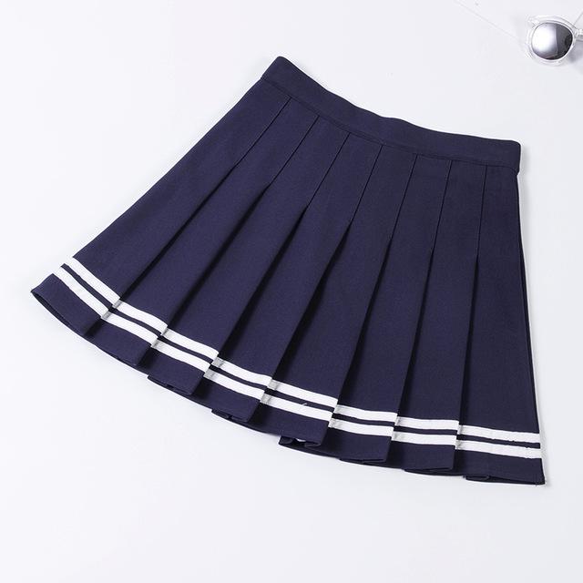 High Waisted Pleated Varsity Skirt (4 Colours) - peachiieshop
