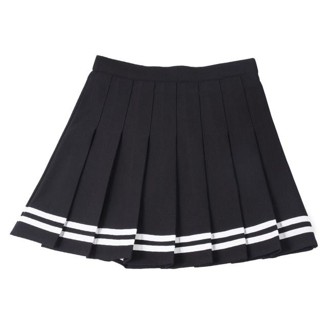 High Waisted Pleated Varsity Skirt (4 Colours) - peachiieshop