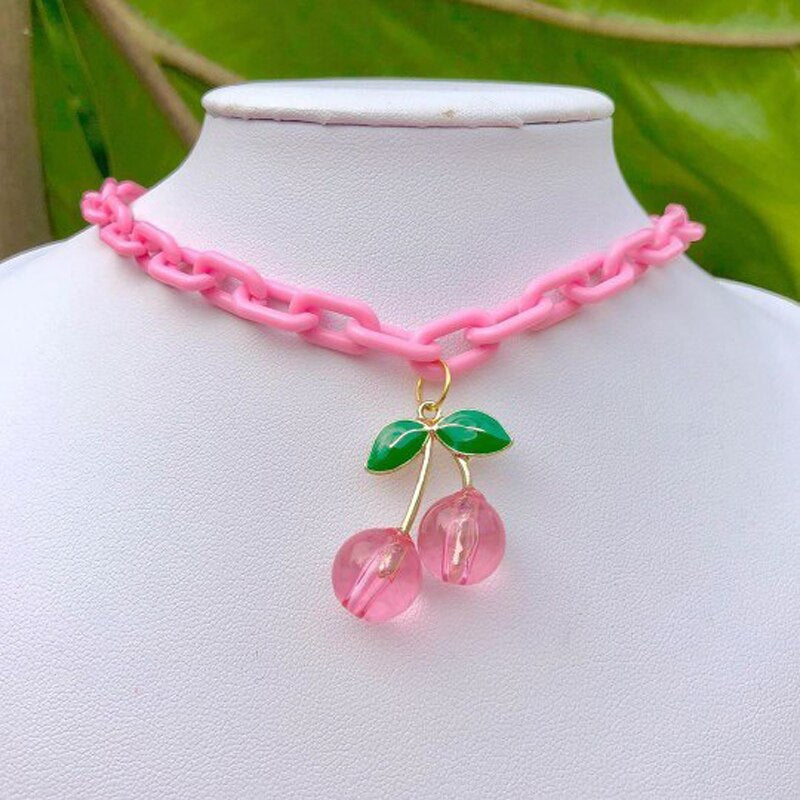 Pink Cherry Acrylic Chain Necklace