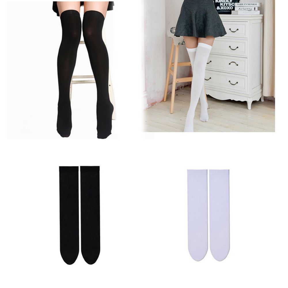 Simple Black or White Thigh High Over the Knee Socks - peachiieshop