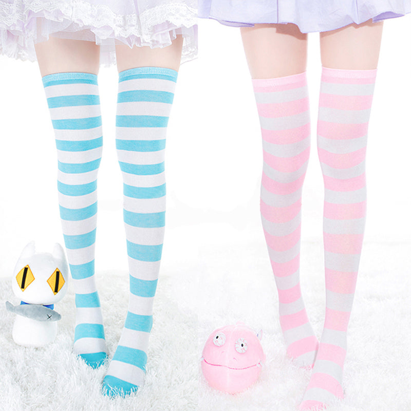 Kawaii Striped Thigh High Socks - peachiieshop