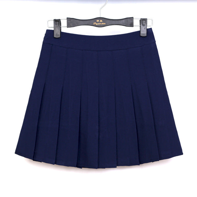 Simple Japan School Uniform Pleated Skirt (6 colours) - peachiieshop