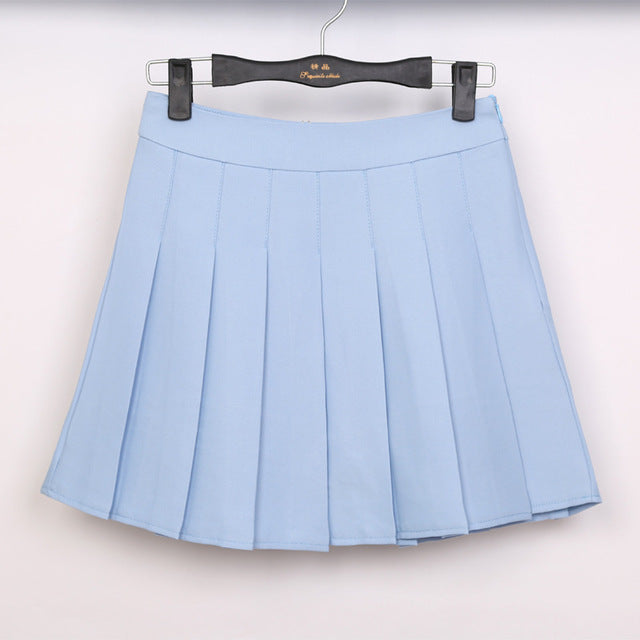 Simple Japan School Uniform Pleated Skirt (6 colours) - peachiieshop