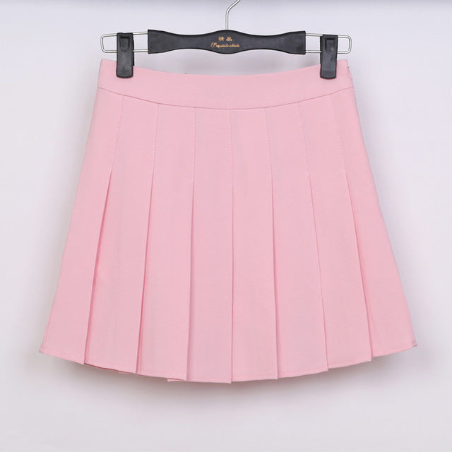 Simple Japan School Uniform Pleated Skirt (6 colours) - peachiieshop