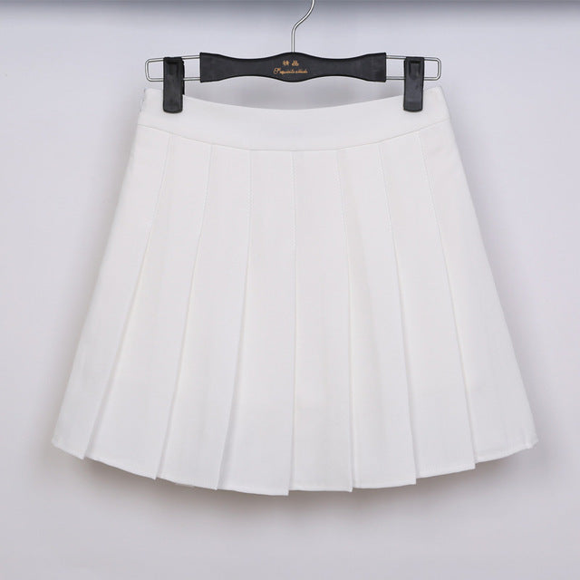 Simple Japan School Uniform Pleated Skirt (6 colours) - peachiieshop